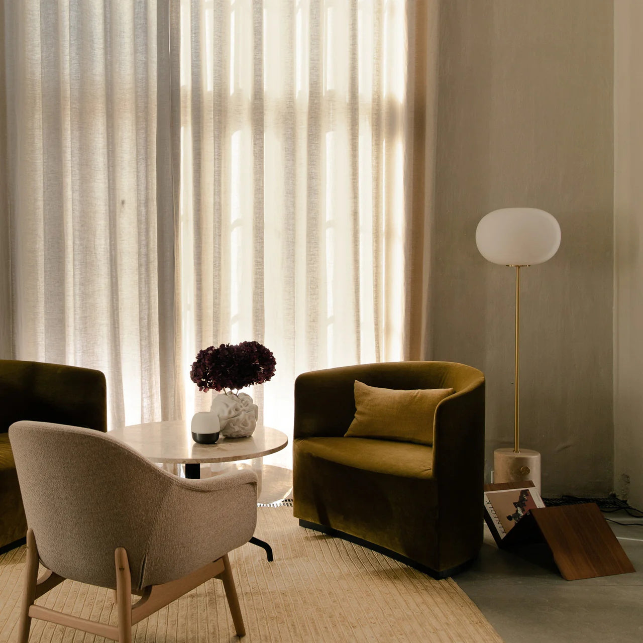 Stone and Brass Column Floor Lamp