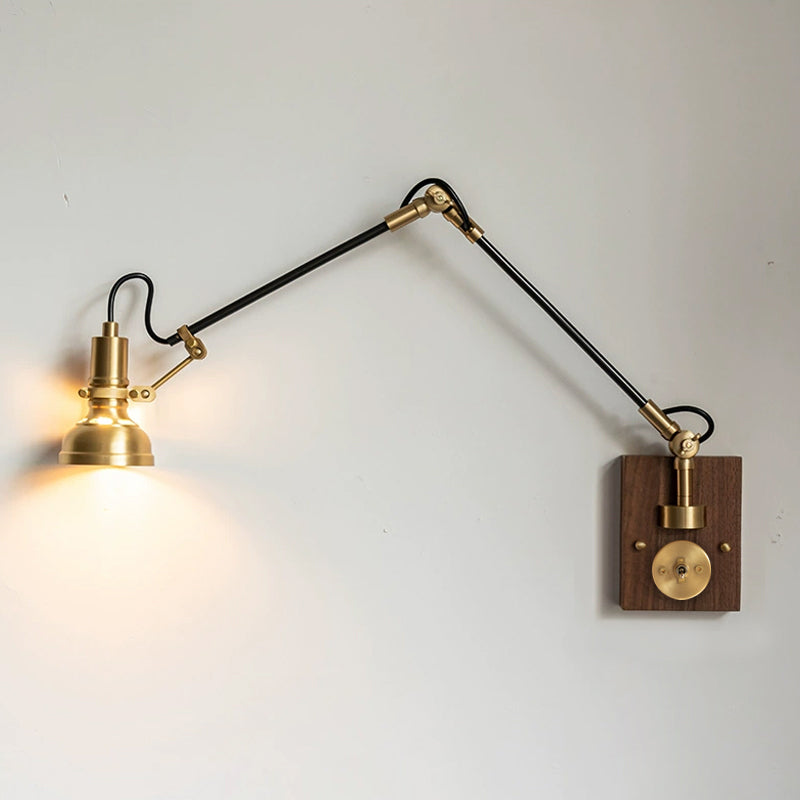 Walnut and Brass Swing Arm Sconce