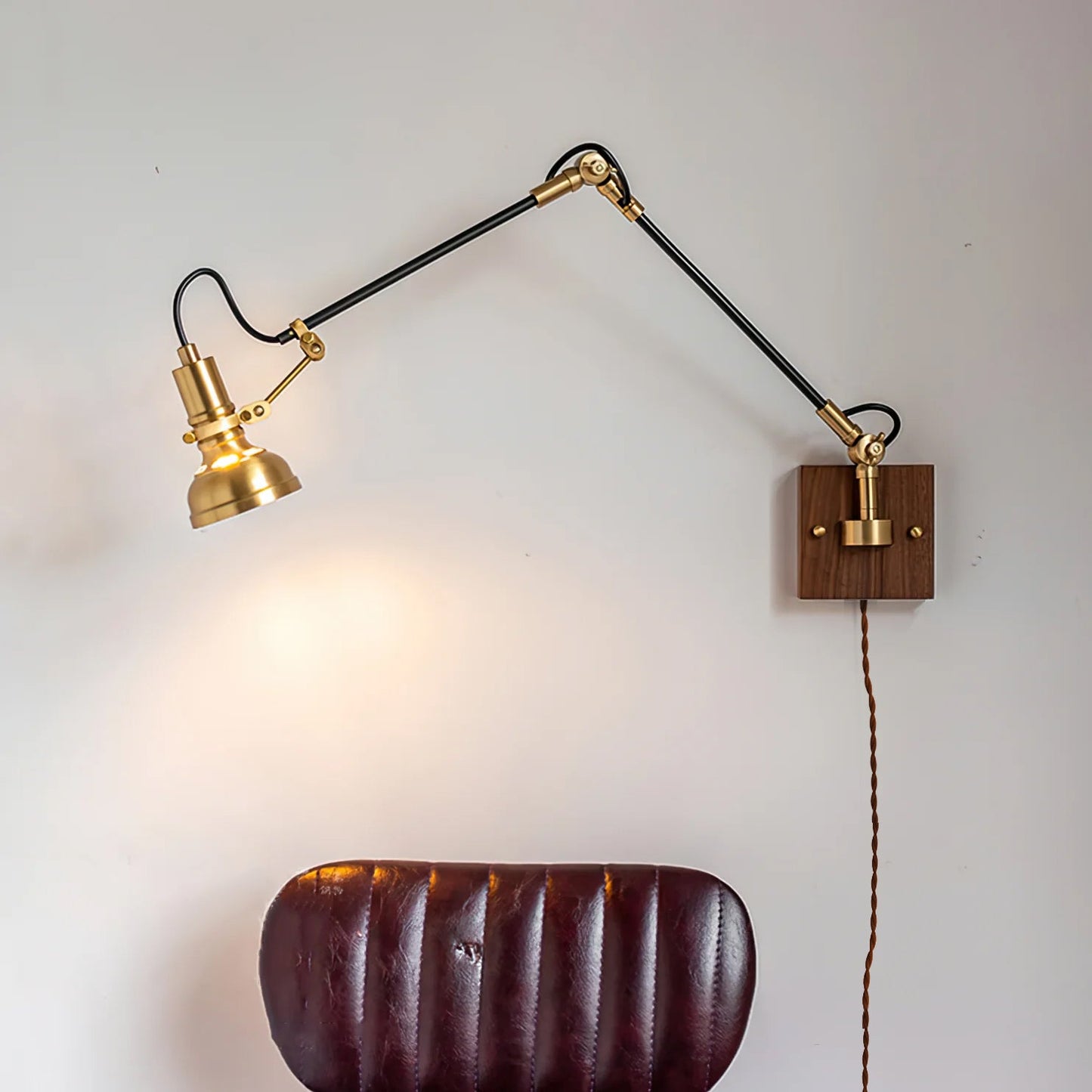 Walnut Swing Arm Plug In Sconce
