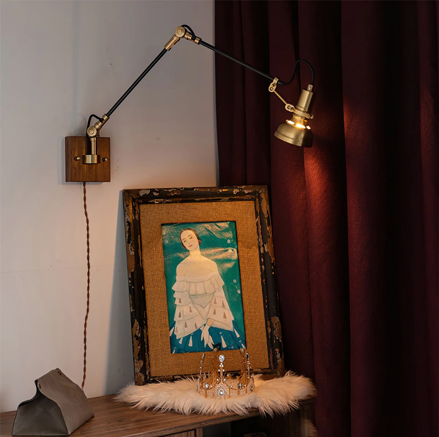 Walnut Swing Arm Plug In Sconce