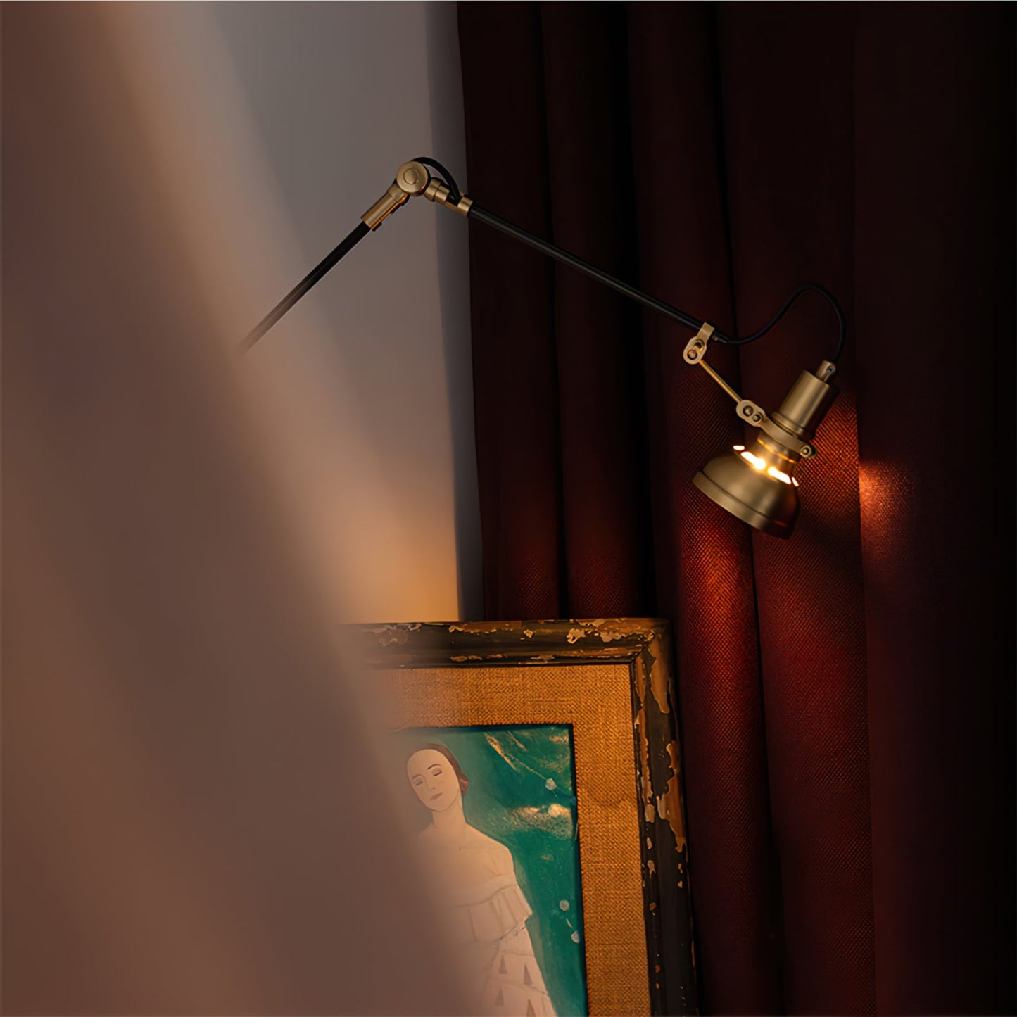 Walnut and Brass Swing Arm Sconce
