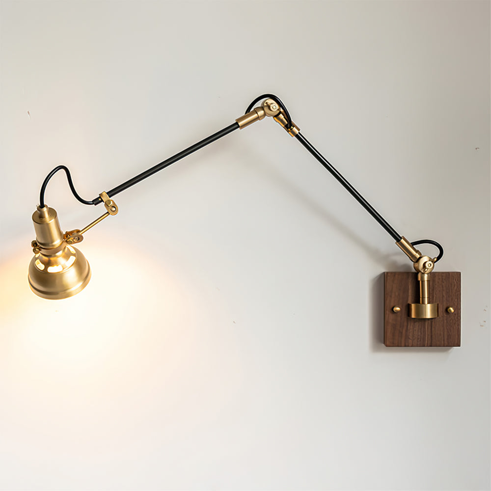 Walnut and Brass Swing Arm Sconce