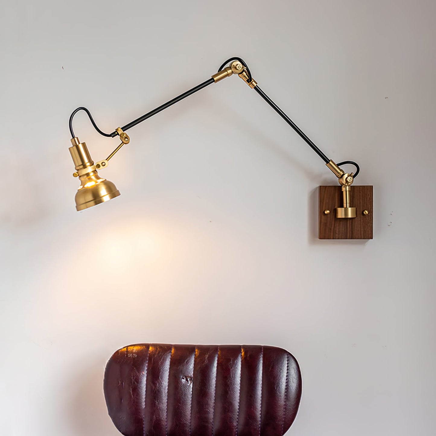 Walnut and Brass Swing Arm Sconce