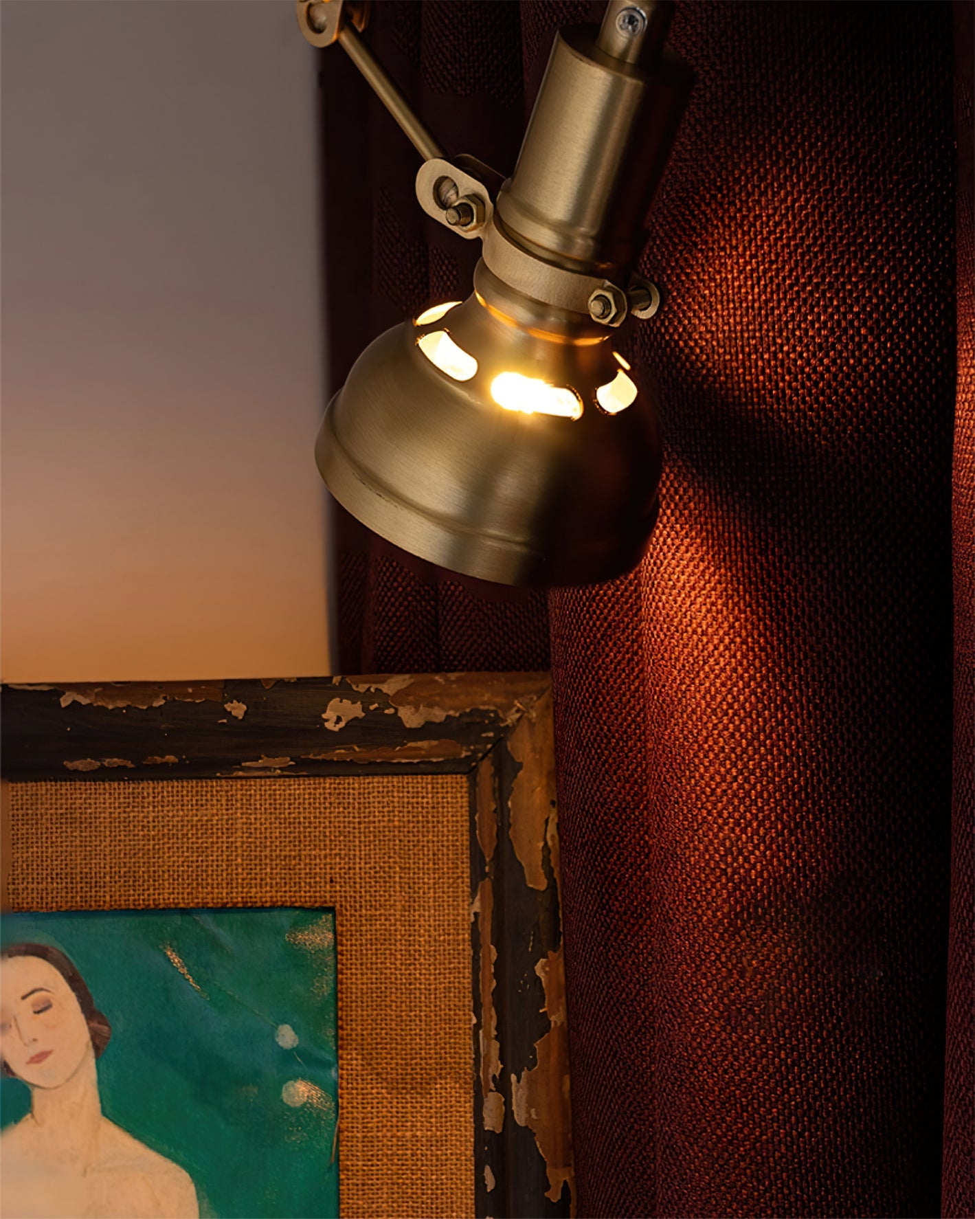 Walnut and Brass Swing Arm Sconce