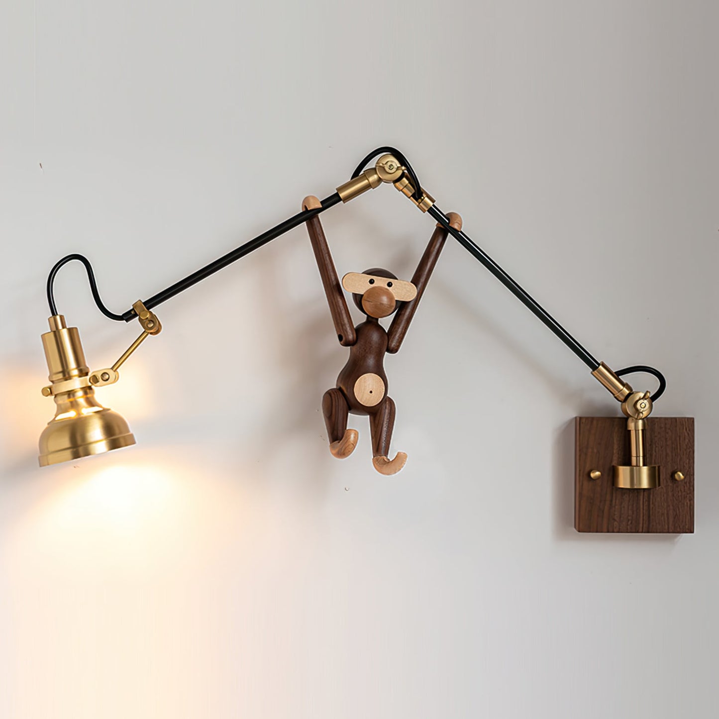 Walnut and Brass Swing Arm Sconce