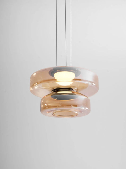 Stacked Glass Disc Pendant Light — Layered Glass Shade Pendant Light in Green, Amber & Smoke Grey, 1, 2 or 3-Tier LED Ceiling Lamp for Dining Rooms, Kitchens & Bedrooms, 25/35/45cm Erbstuk