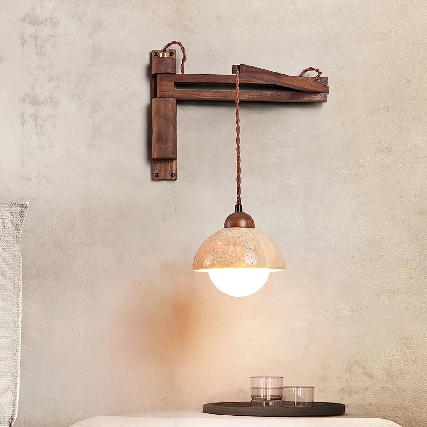 Adjustable Travertine Dome Wall Sconce Erbstuk