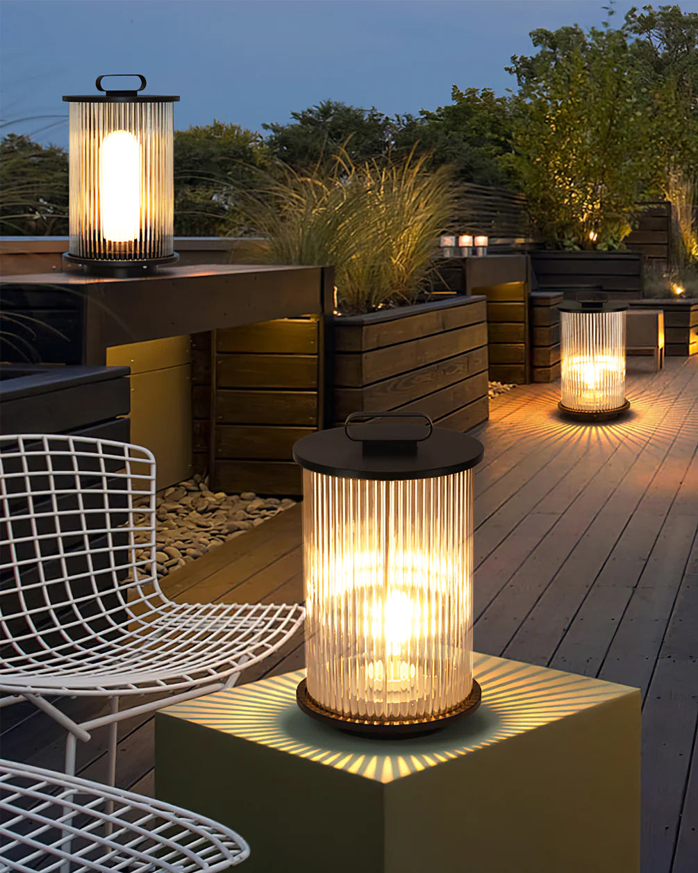 Glass Cylinder Solar Lantern Table Lamp