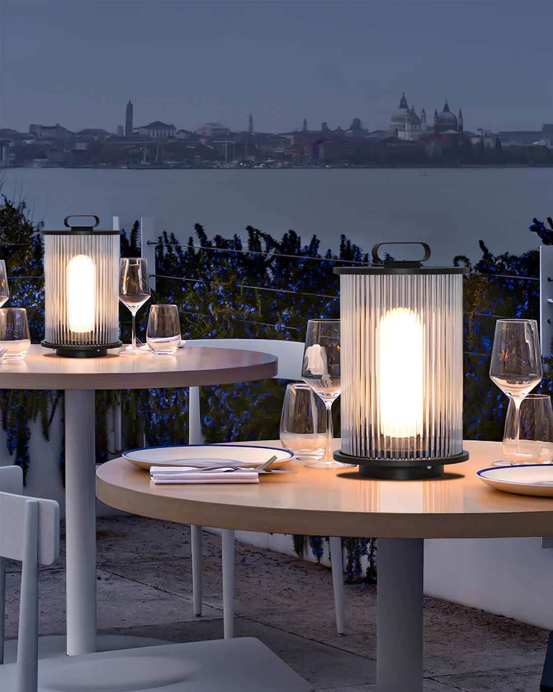 Glass Cylinder Solar Lantern Table Lamp