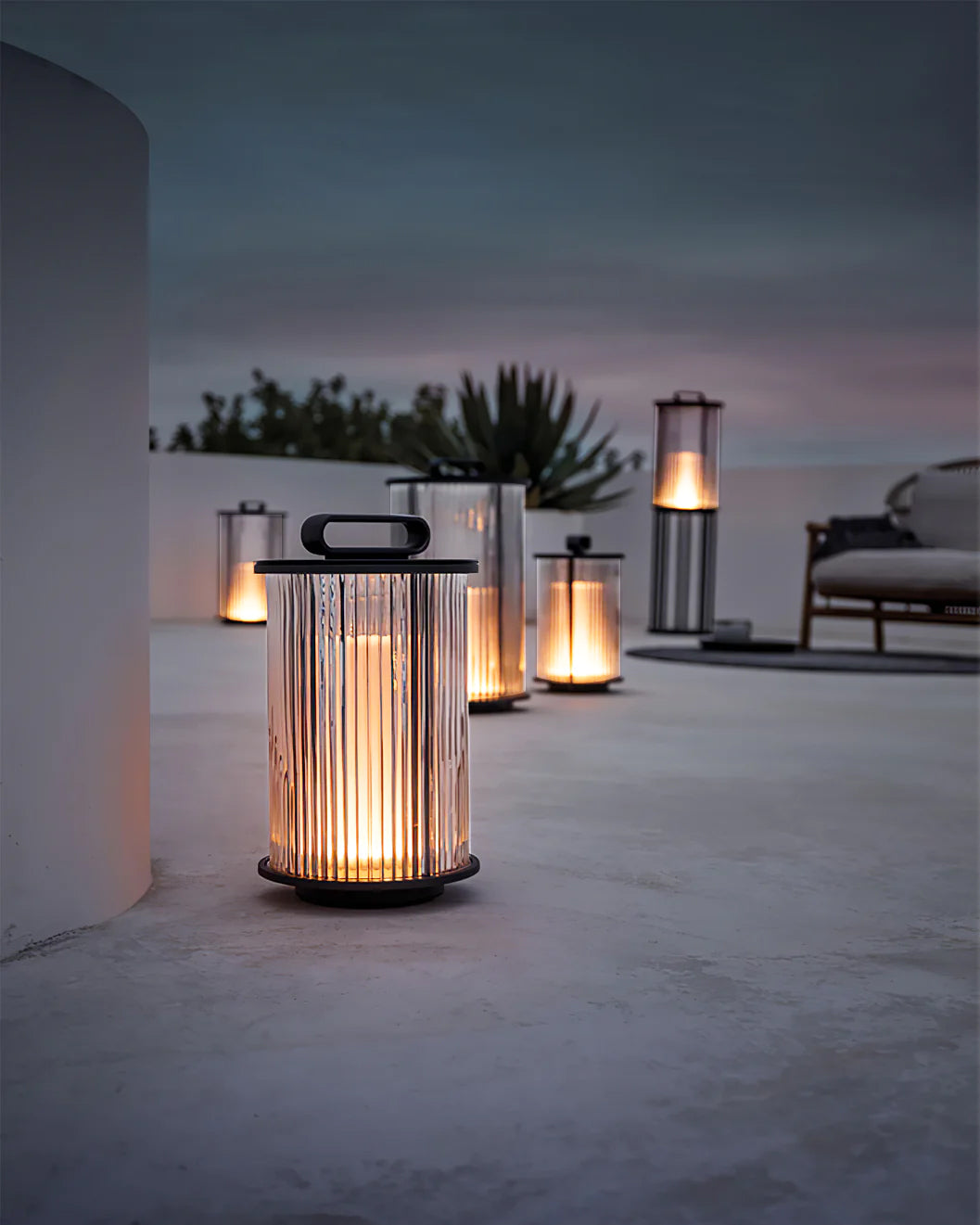 Glass Cylinder Solar Lantern Table Lamp