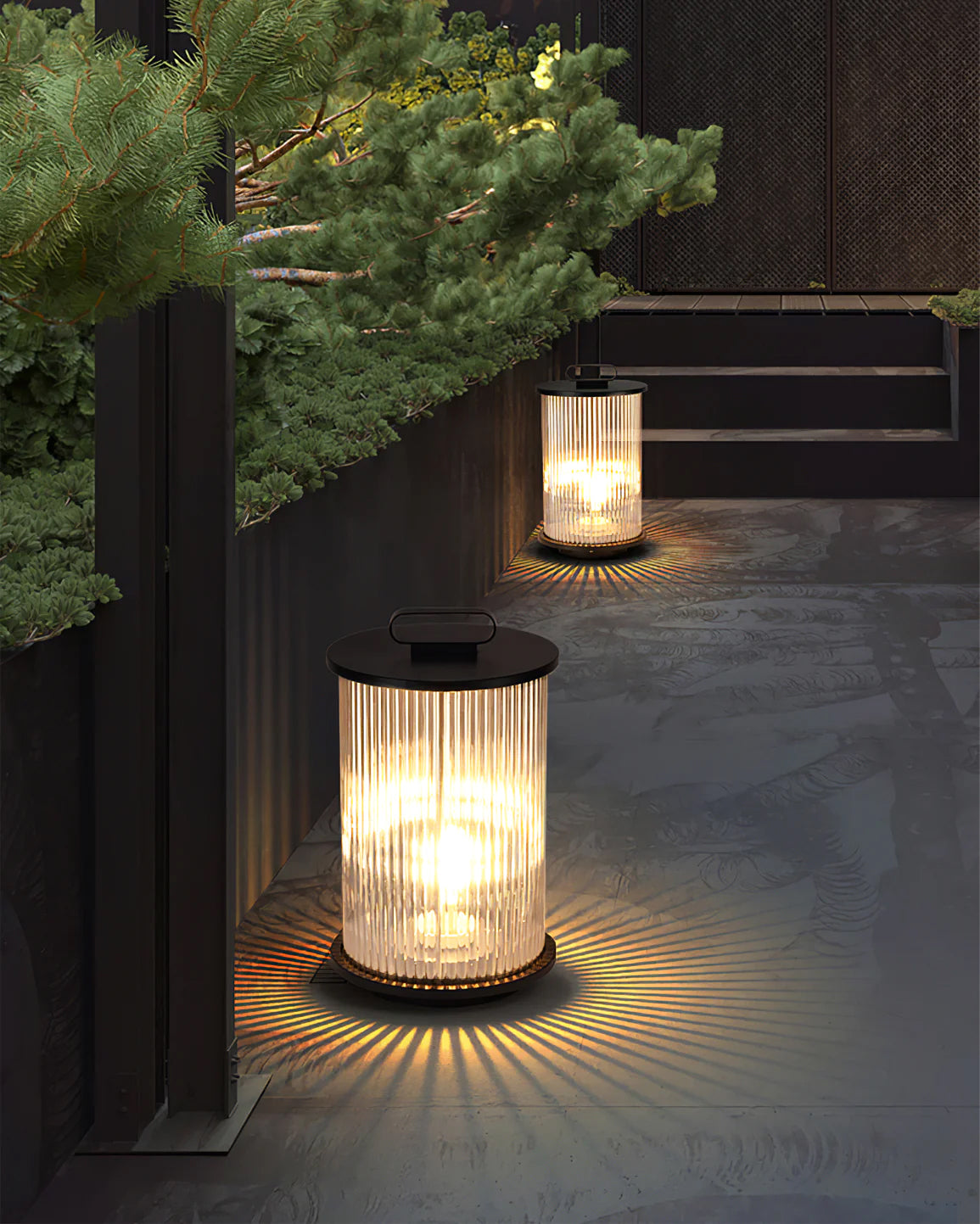 Glass Cylinder Solar Lantern Table Lamp