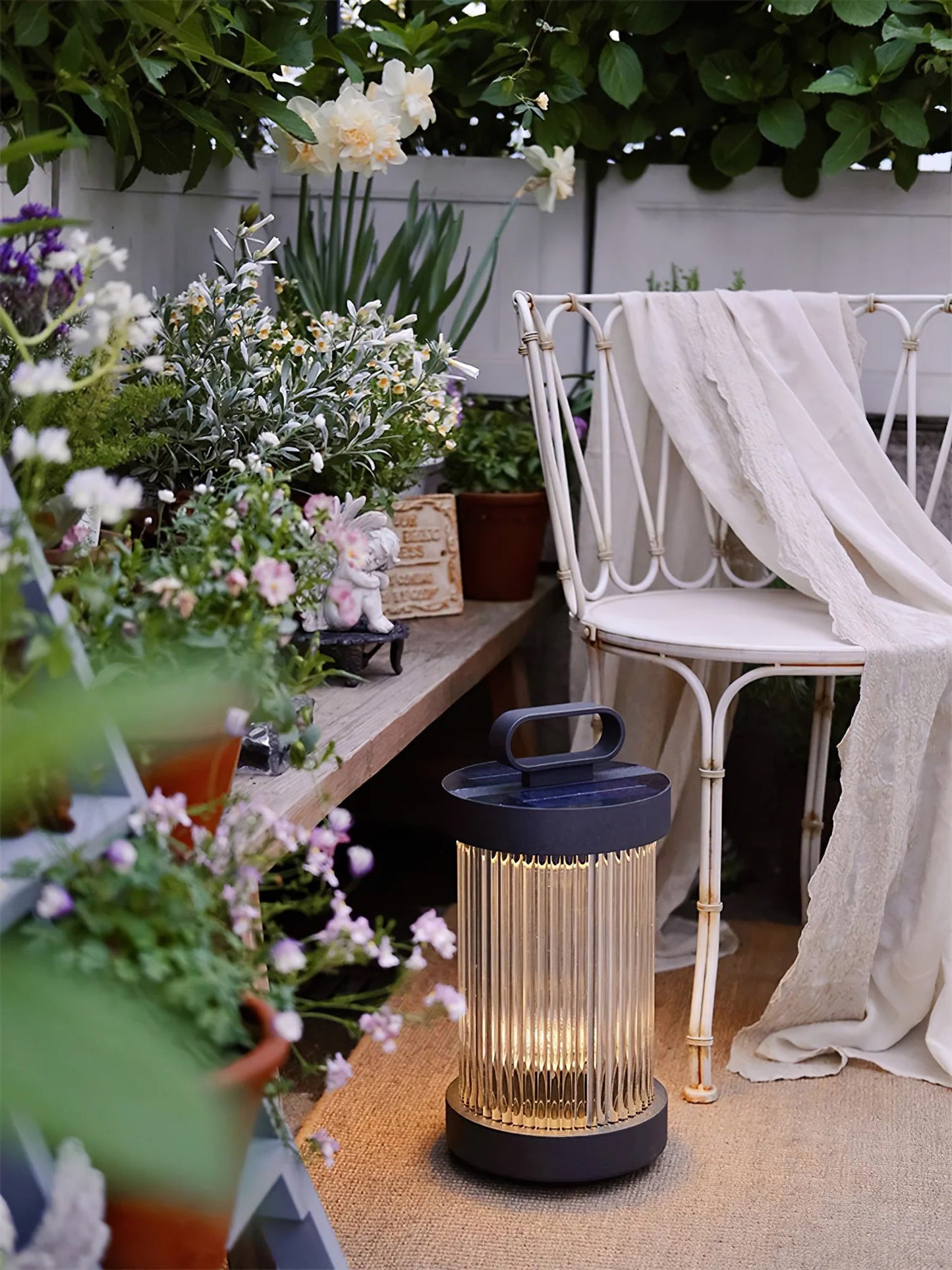Glass Cylinder Solar Lantern Table Lamp