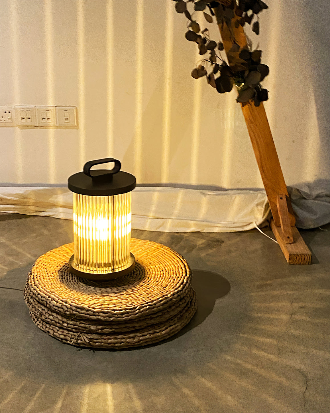 Glass Cylinder Solar Lantern Table Lamp
