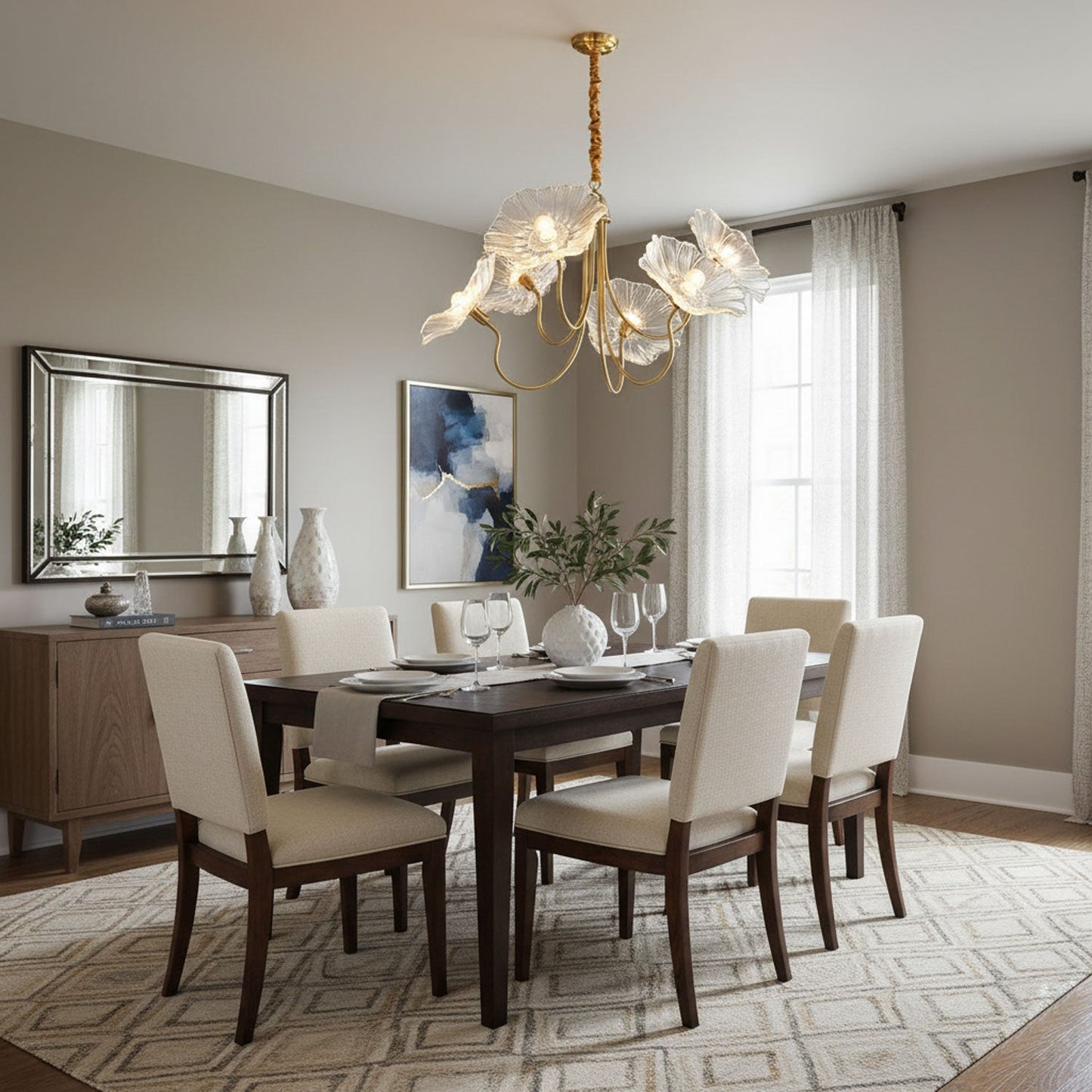Nara Frosted Glass Lotus Leaf Chandelier