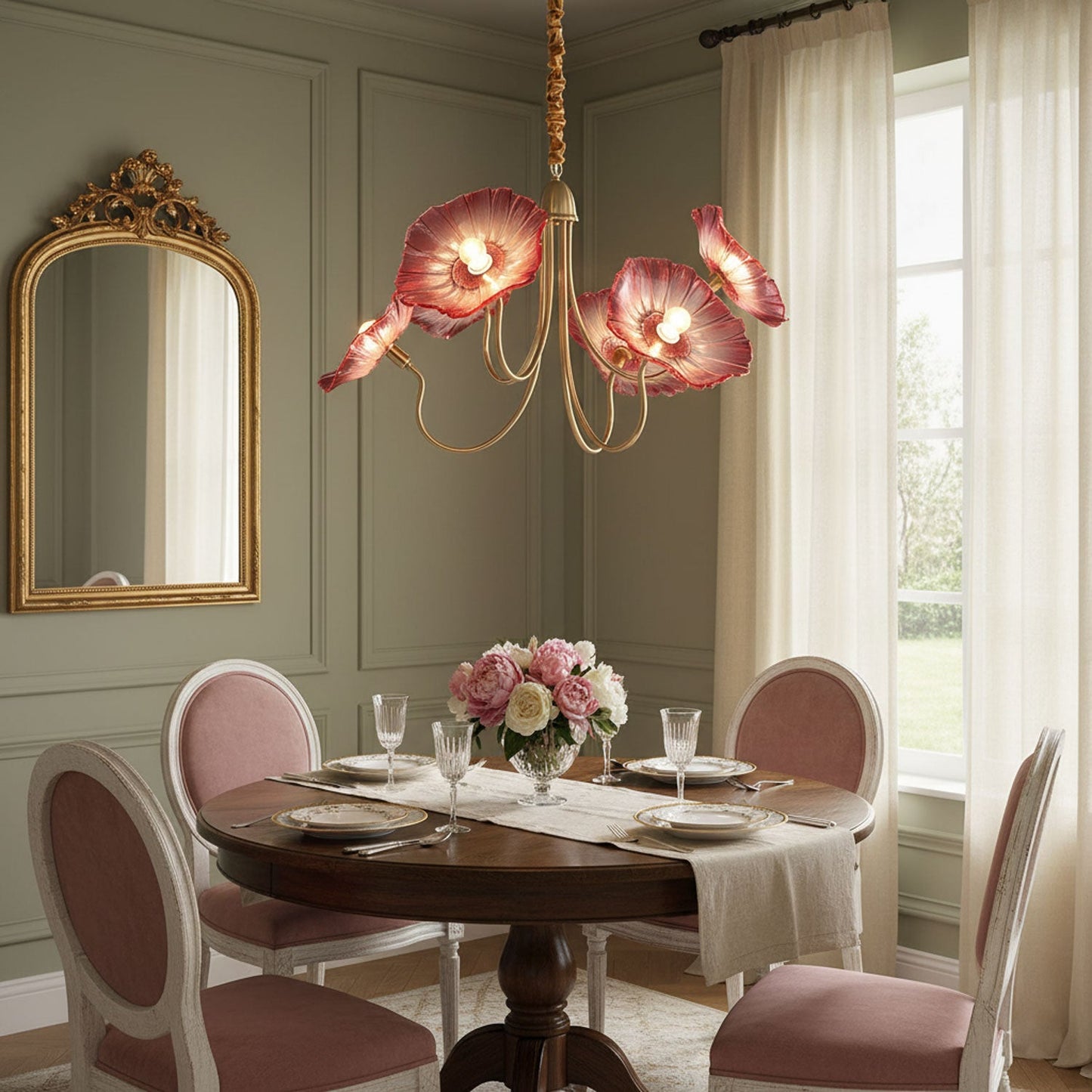Nara Frosted Glass Lotus Leaf Chandelier
