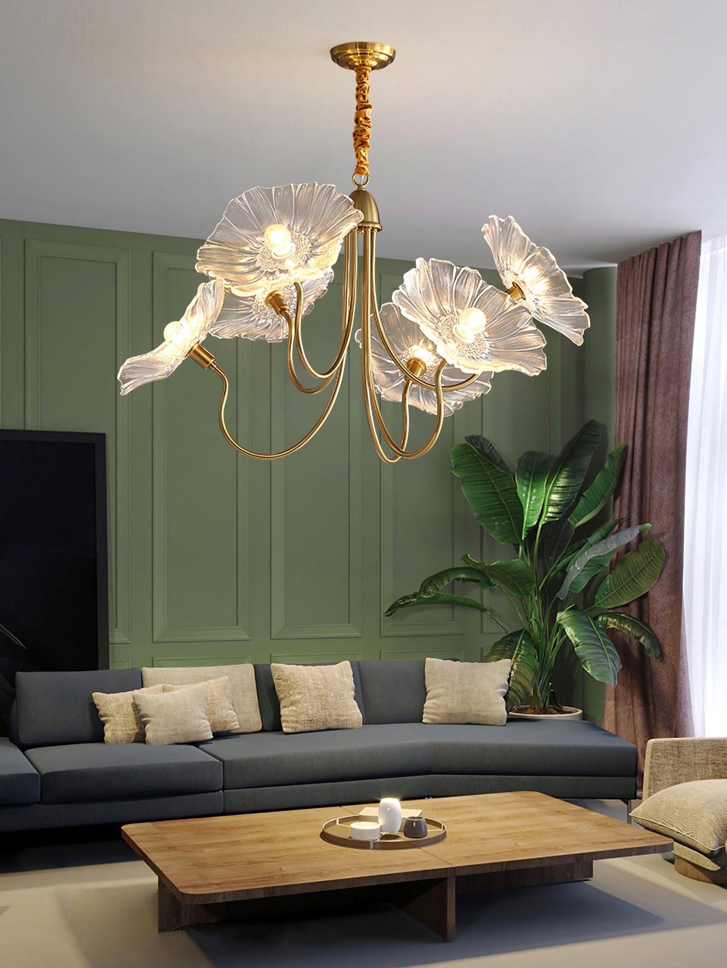 Nara Frosted Glass Lotus Leaf Chandelier