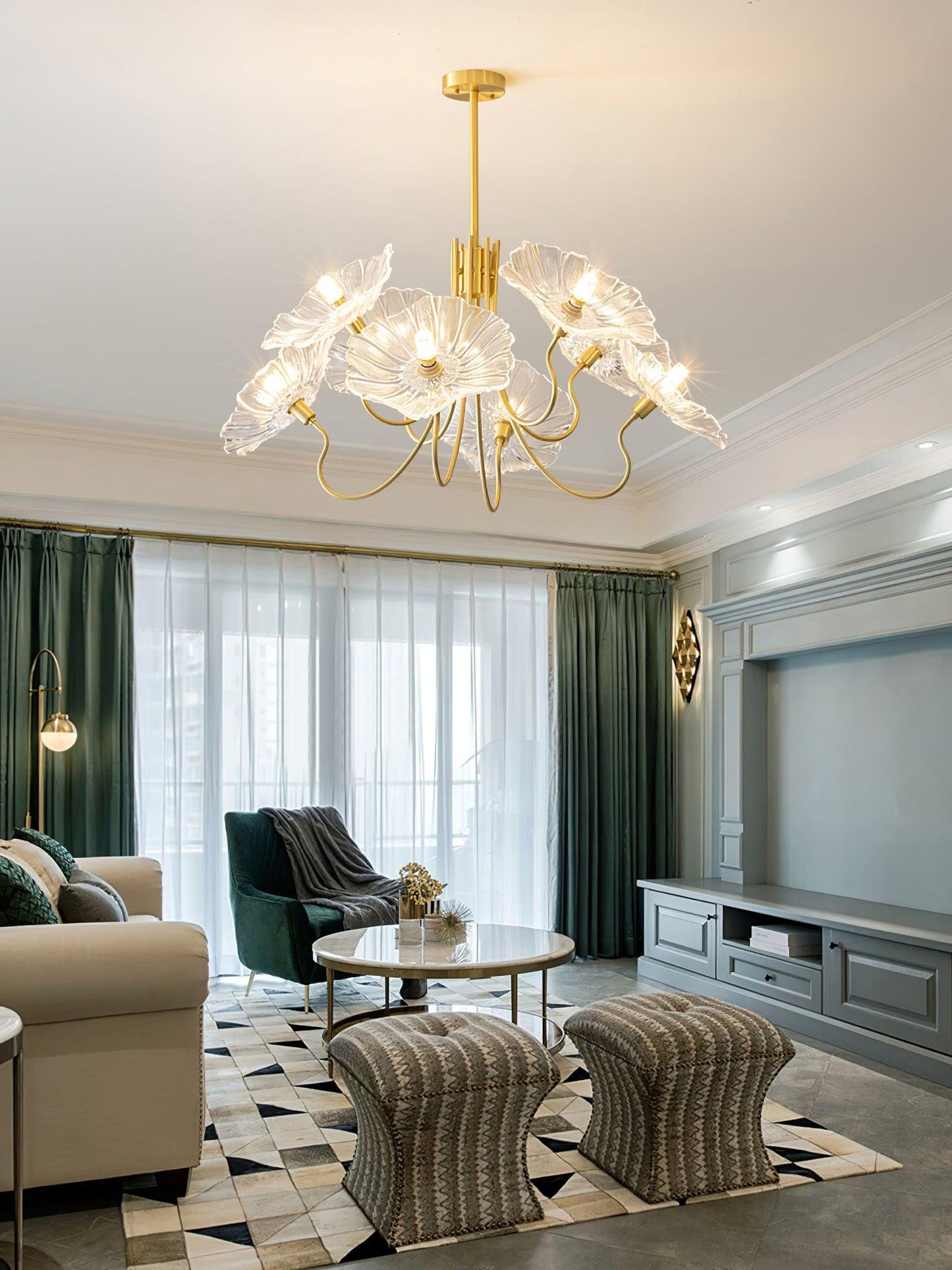 Nara Frosted Glass Lotus Leaf Chandelier