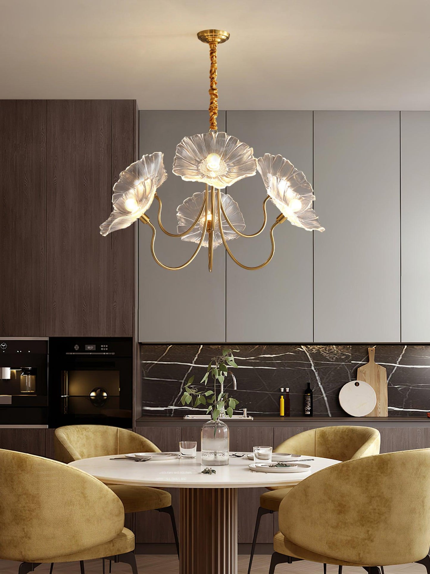 Nara Frosted Glass Lotus Leaf Chandelier