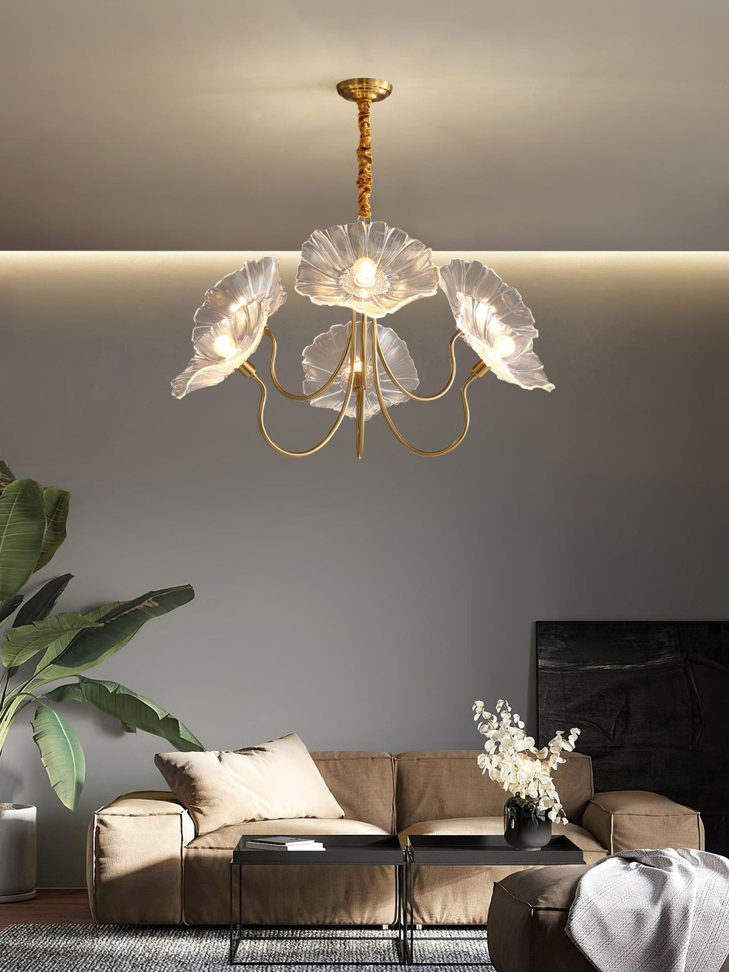 Nara Frosted Glass Lotus Leaf Chandelier