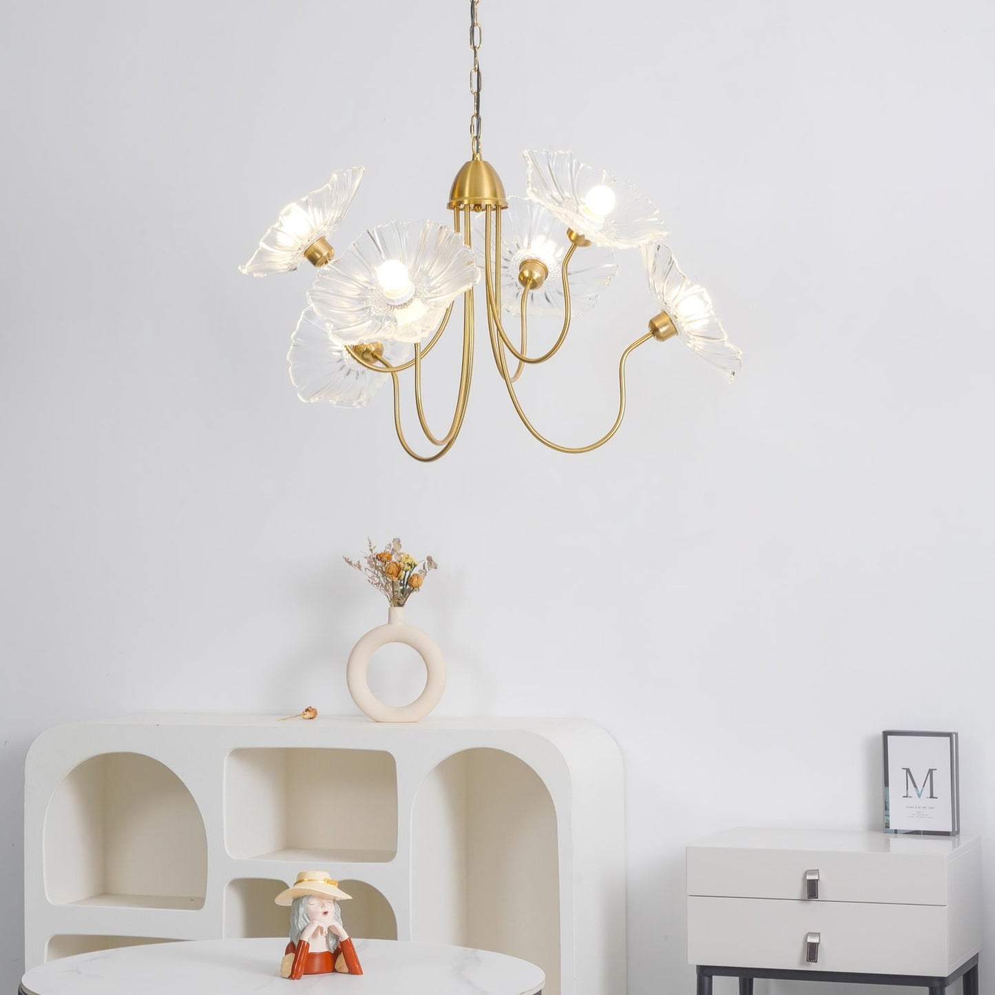Nara Frosted Glass Lotus Leaf Chandelier