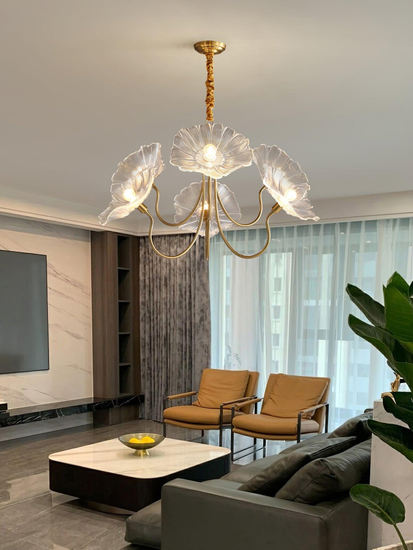 Nara Frosted Glass Lotus Leaf Chandelier