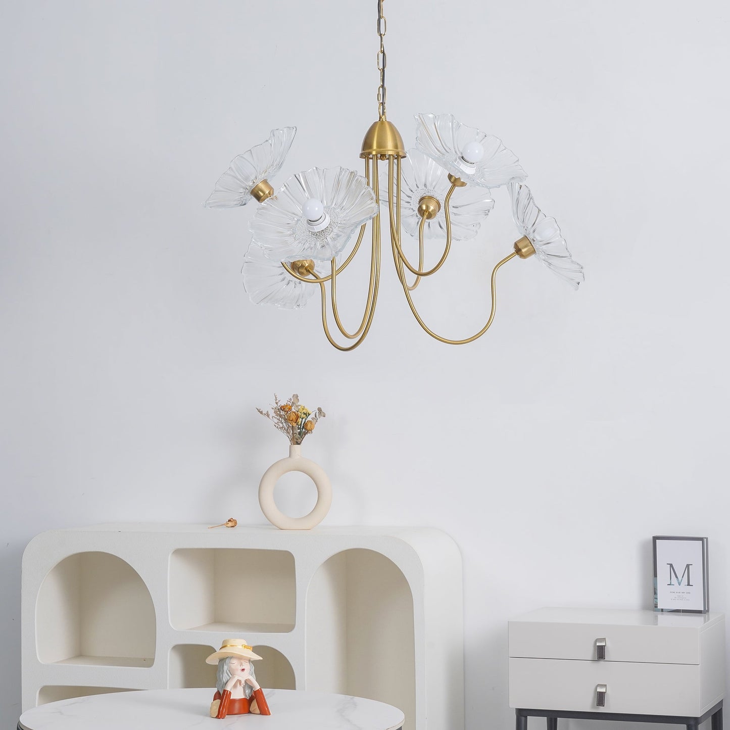 Nara Frosted Glass Lotus Leaf Chandelier
