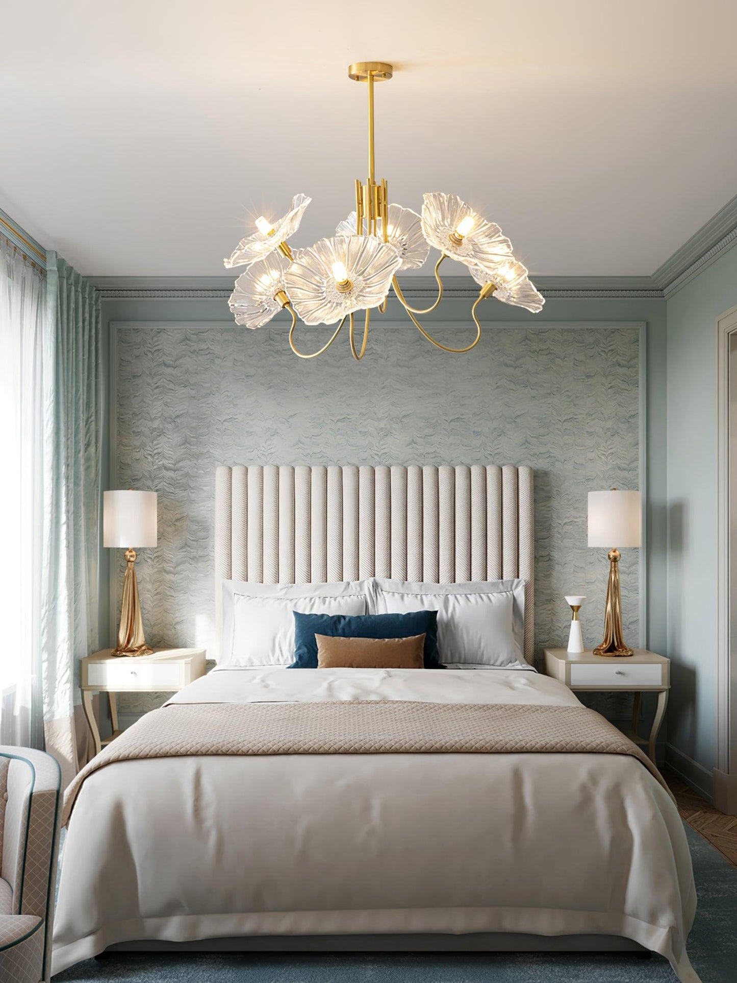 Nara Frosted Glass Lotus Leaf Chandelier