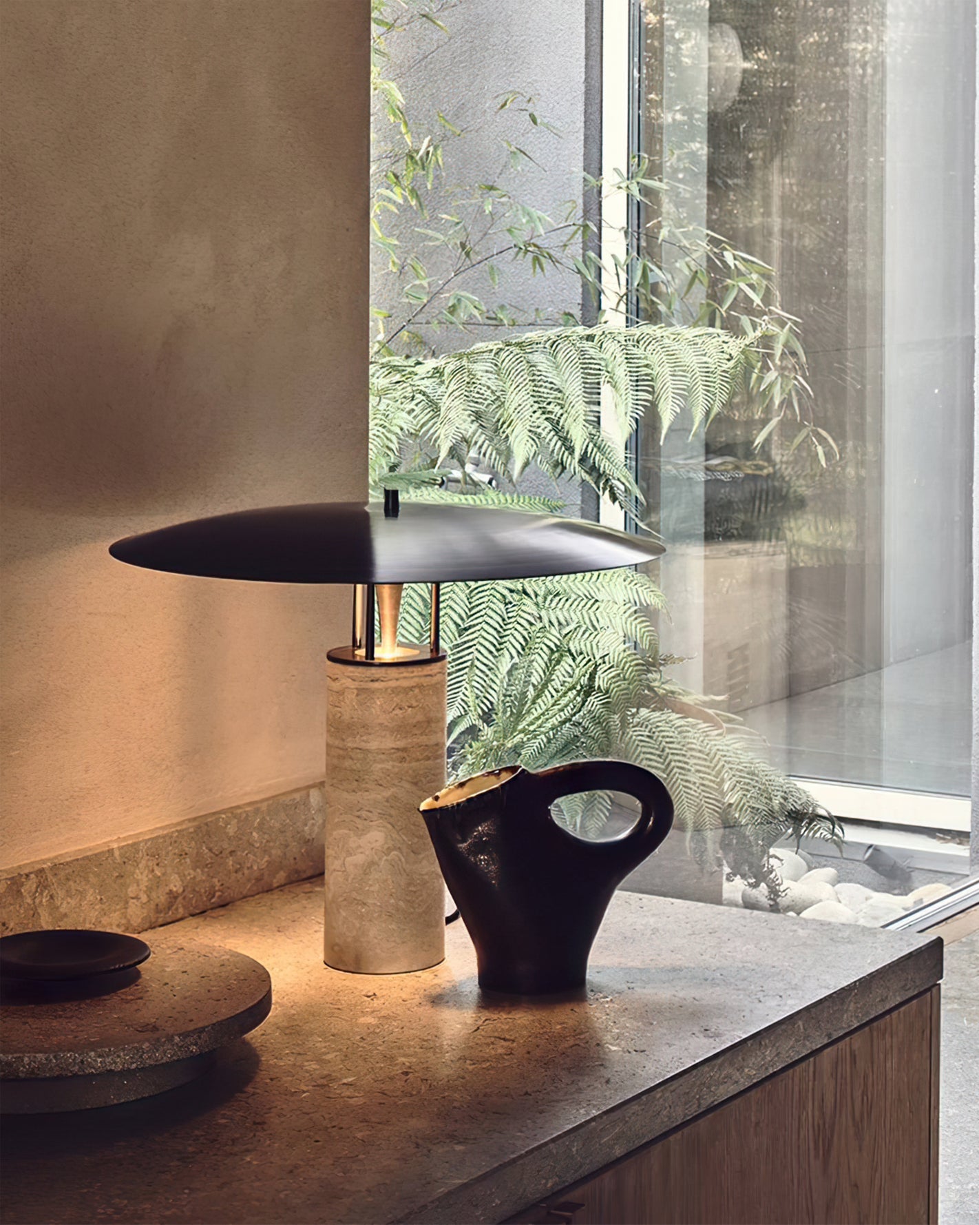 Travertine Disc Table Lamp