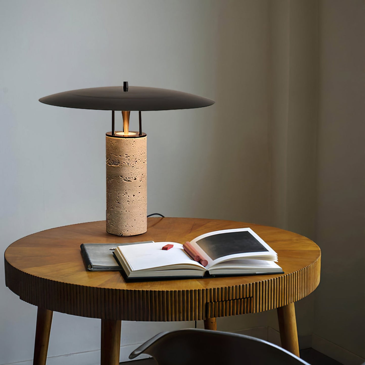 Travertine Disc Table Lamp