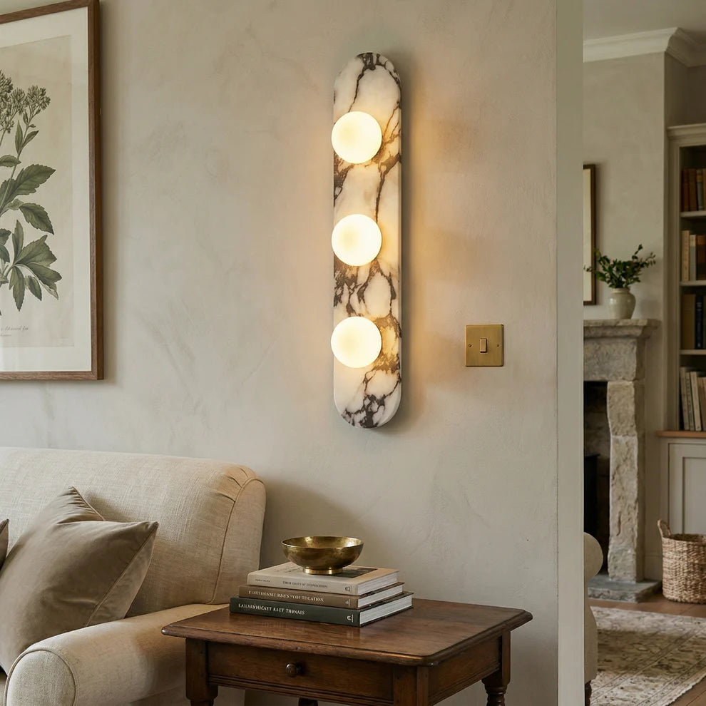 Aria Marble Wall Lamp — Modular Stone Sconce with Opaline Glass Globes