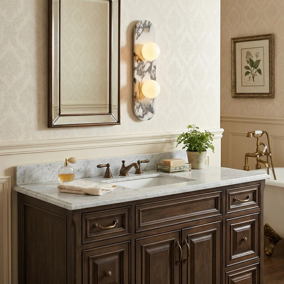 Aria Marble Wall Lamp — Modular Stone Sconce with Opaline Glass Globes
