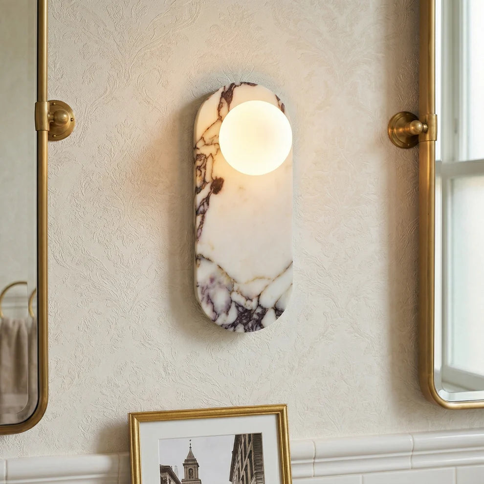 Aria Marble Wall Lamp — Modular Stone Sconce with Opaline Glass Globes
