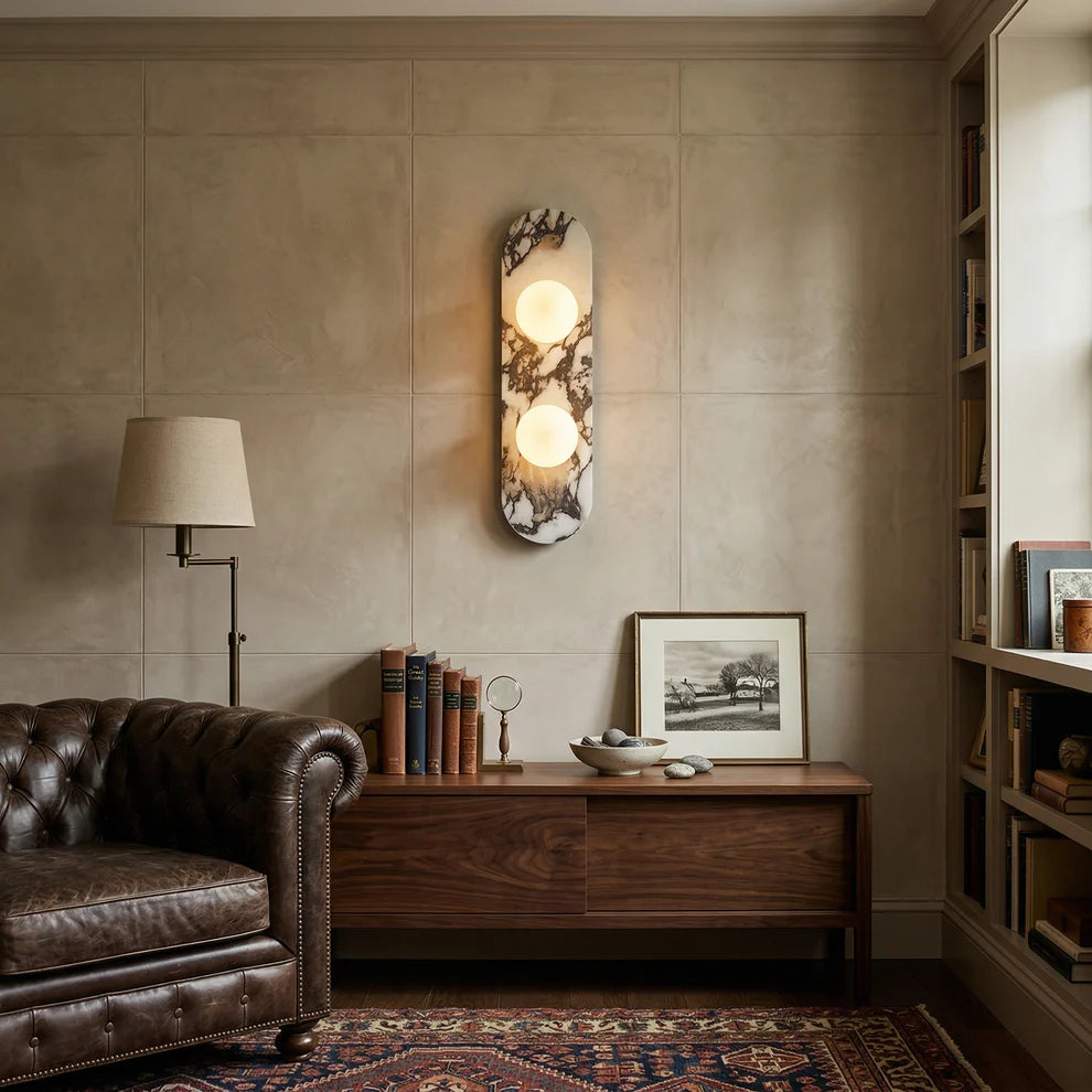 Aria Marble Wall Lamp — Modular Stone Sconce with Opaline Glass Globes