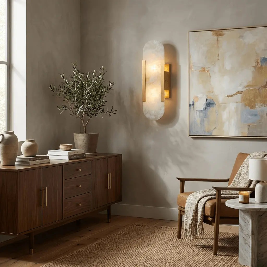 D. Oblong Alabaster Wall Sconce Erbstuk