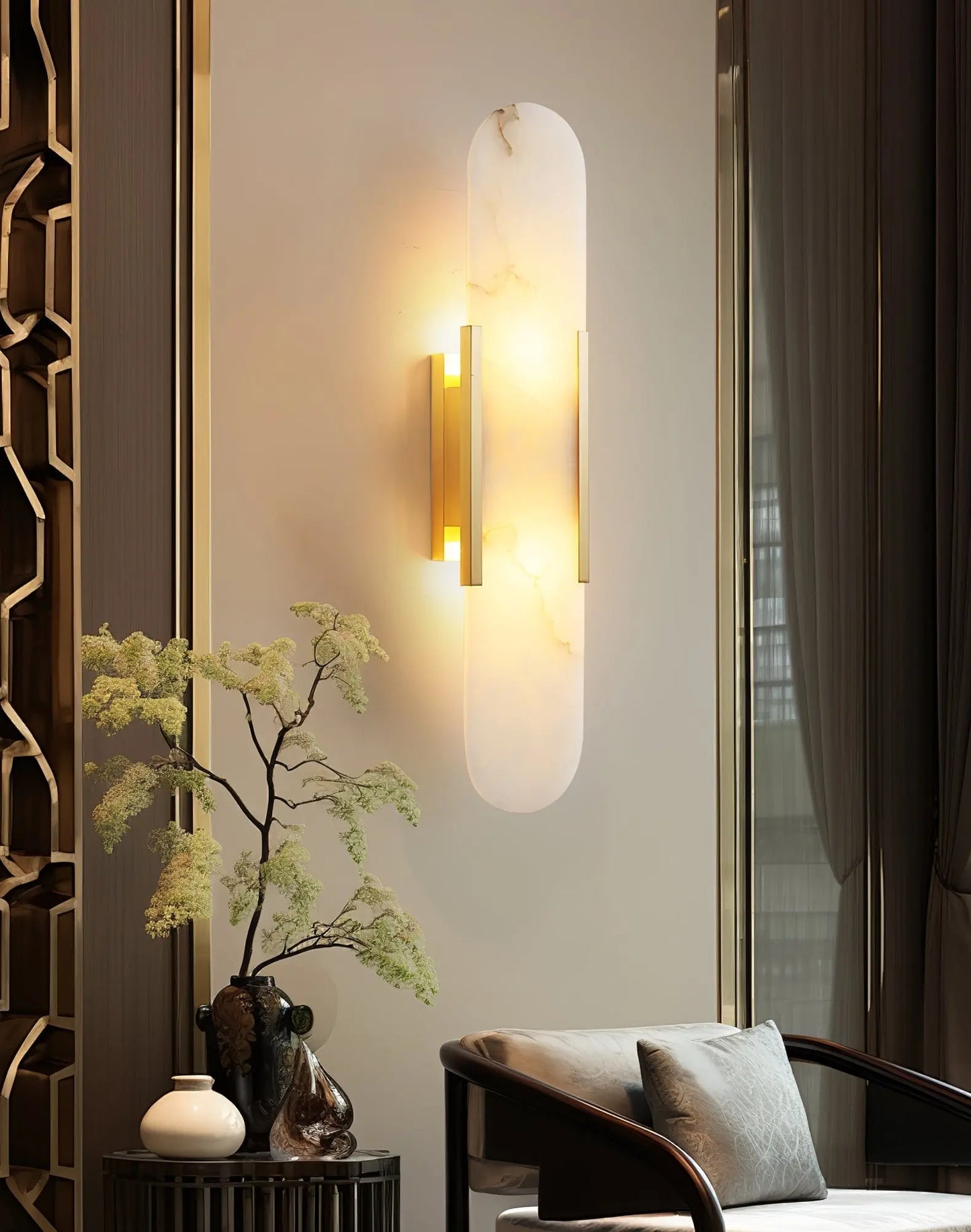 D. Oblong Alabaster Wall Sconce Erbstuk