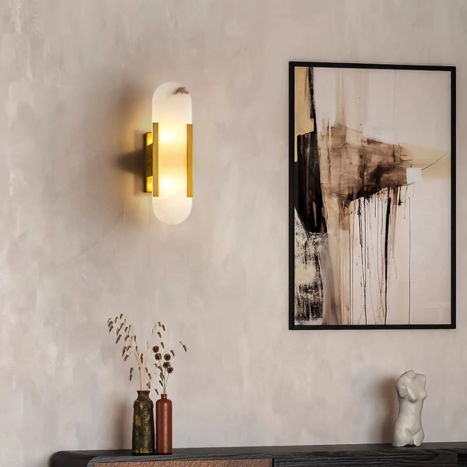 D. Oblong Alabaster Wall Sconce Erbstuk
