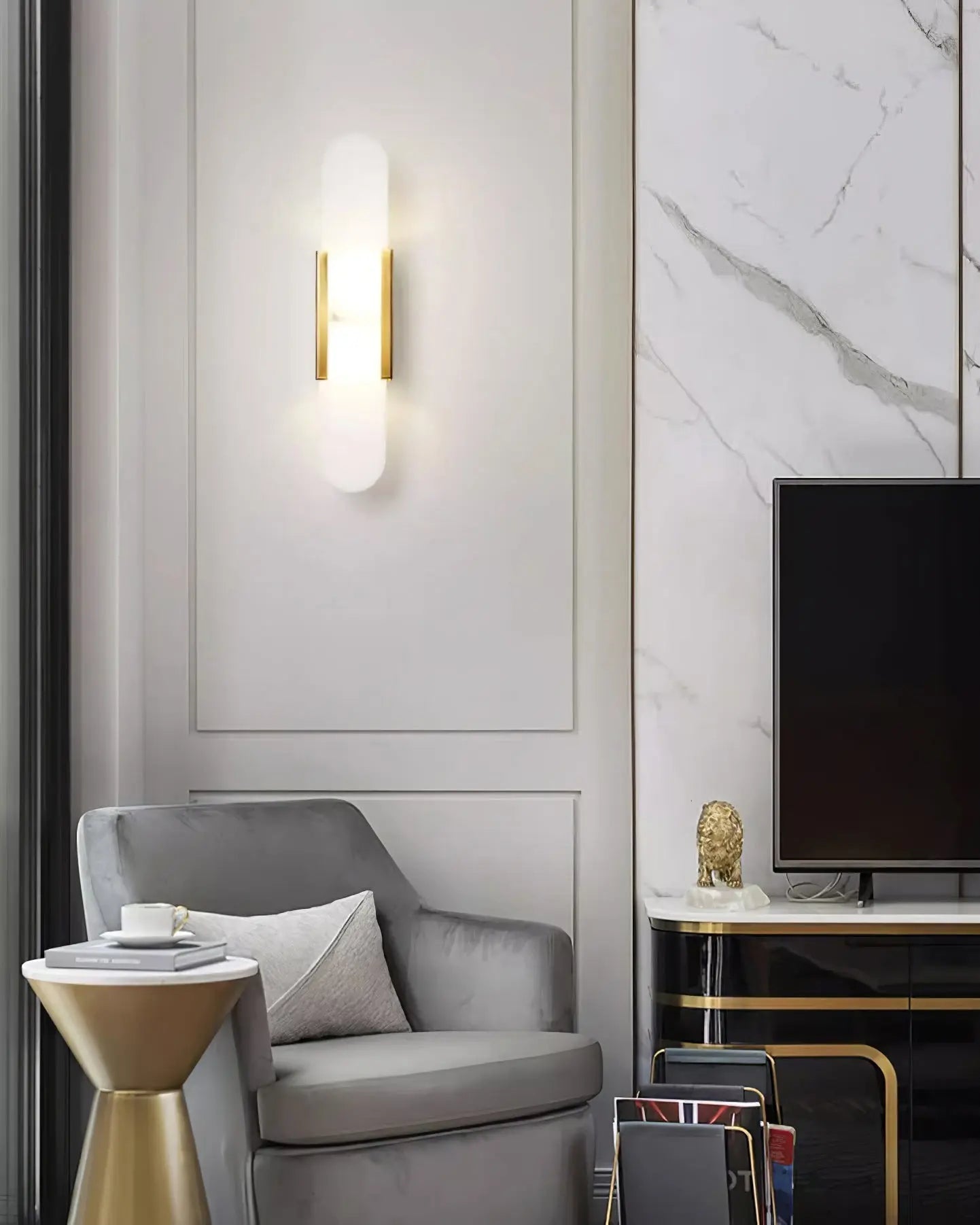 D. Oblong Alabaster Wall Sconce Erbstuk
