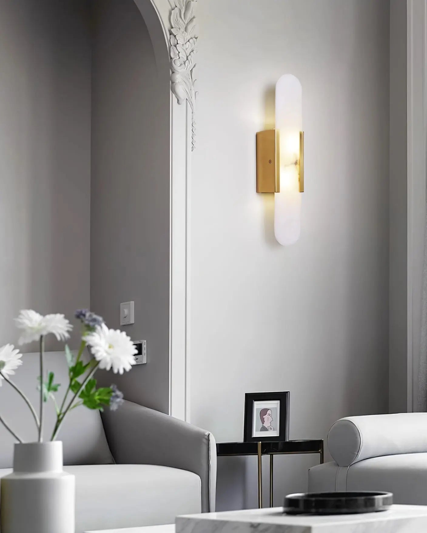 D. Oblong Alabaster Wall Sconce Erbstuk