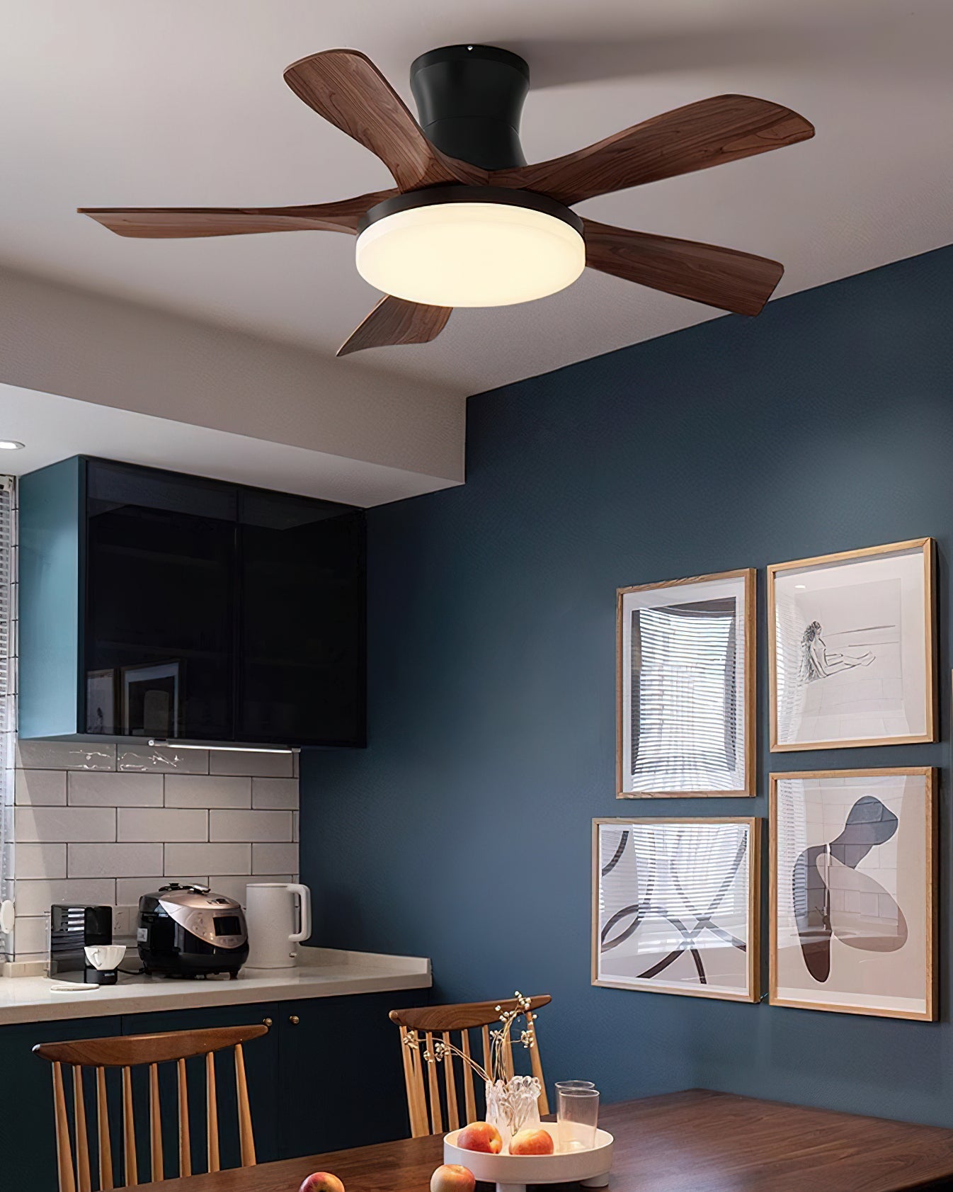 Organic Modern Flush Mount Ceiling Fan with LED Light