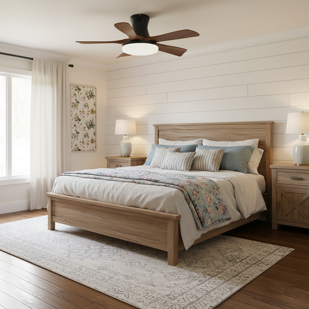 Organic Modern Flush Mount Ceiling Fan with LED Light