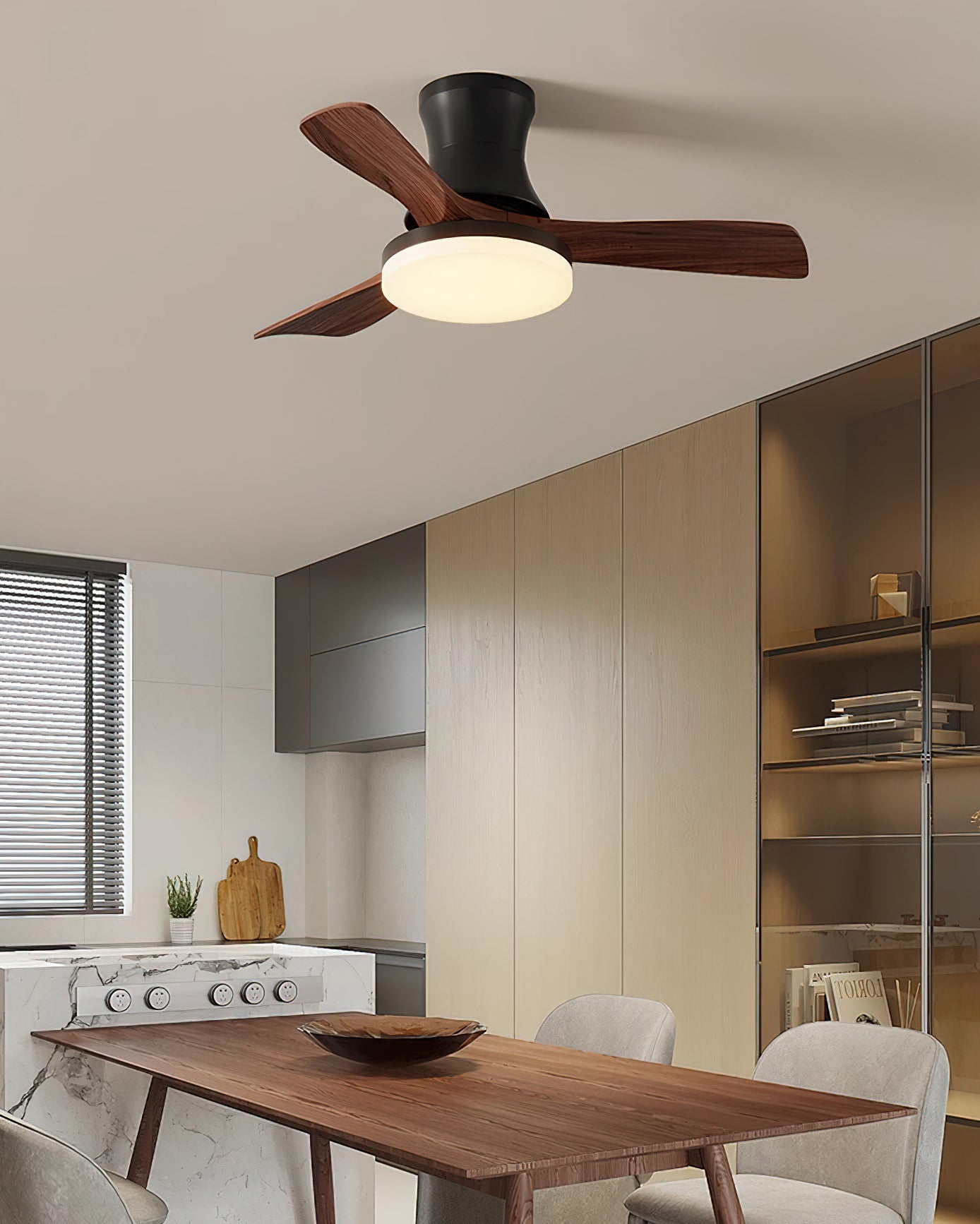 Organic Modern Flush Mount Ceiling Fan with LED Light