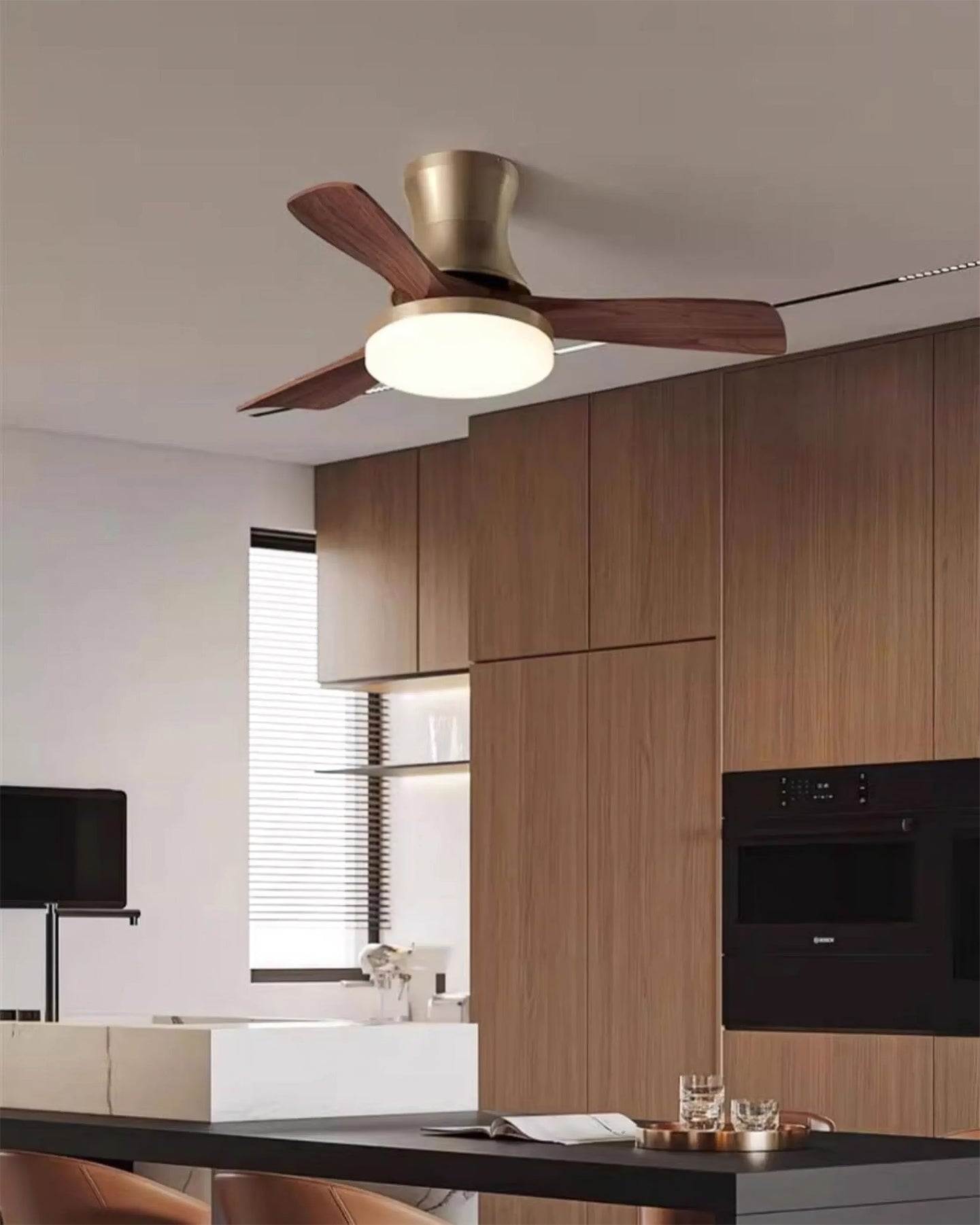 Organic Modern Flush Mount Ceiling Fan with LED Light