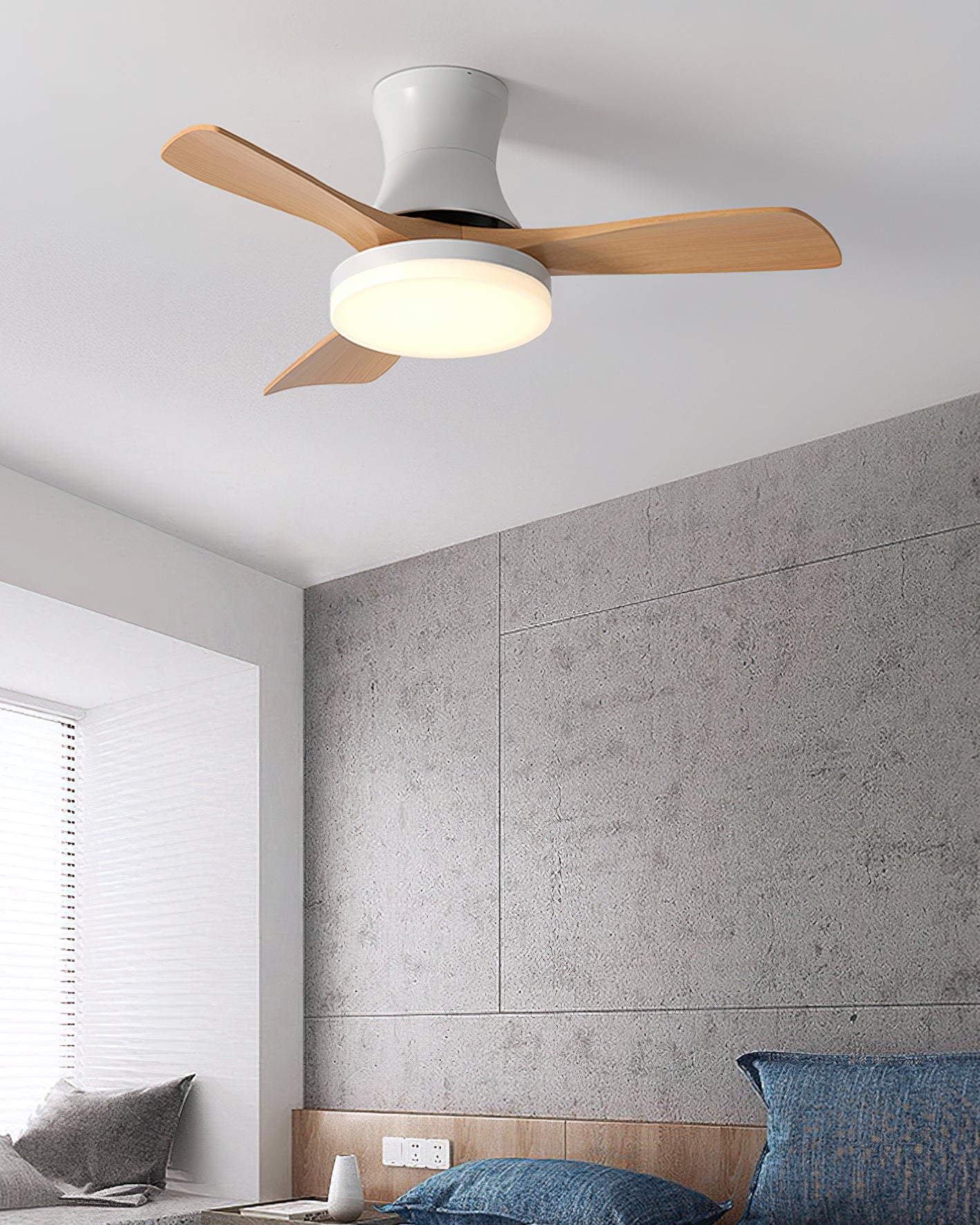 Organic Modern Flush Mount Ceiling Fan with LED Light
