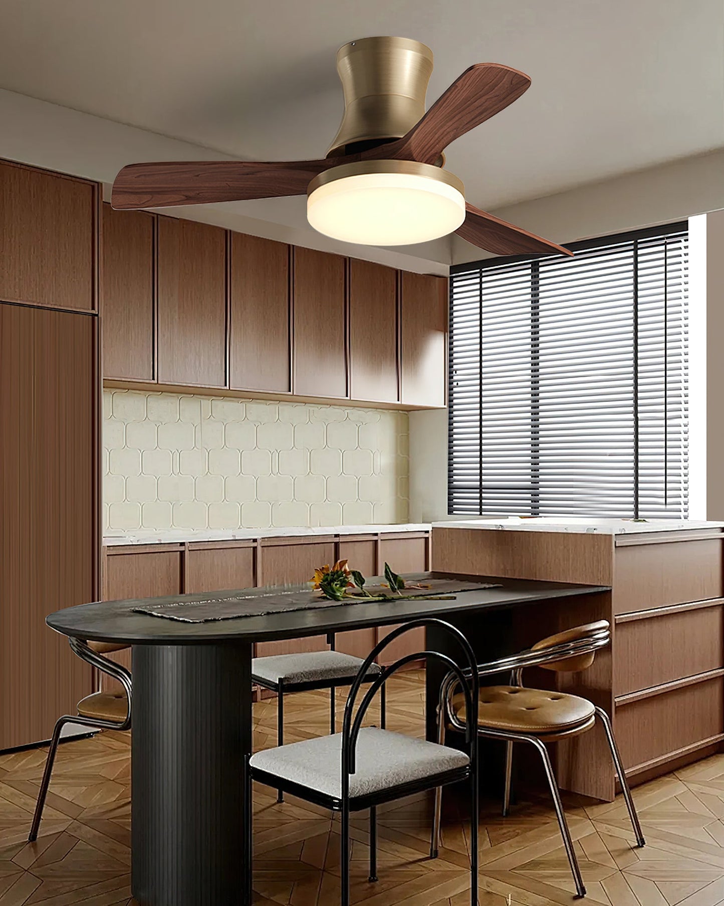 Organic Modern Flush Mount Ceiling Fan with LED Light