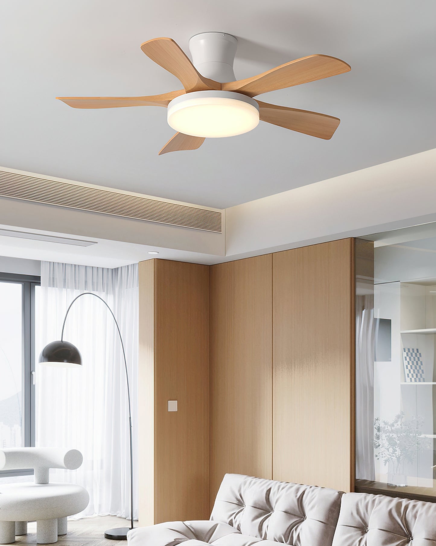 Organic Modern Flush Mount Ceiling Fan with LED Light