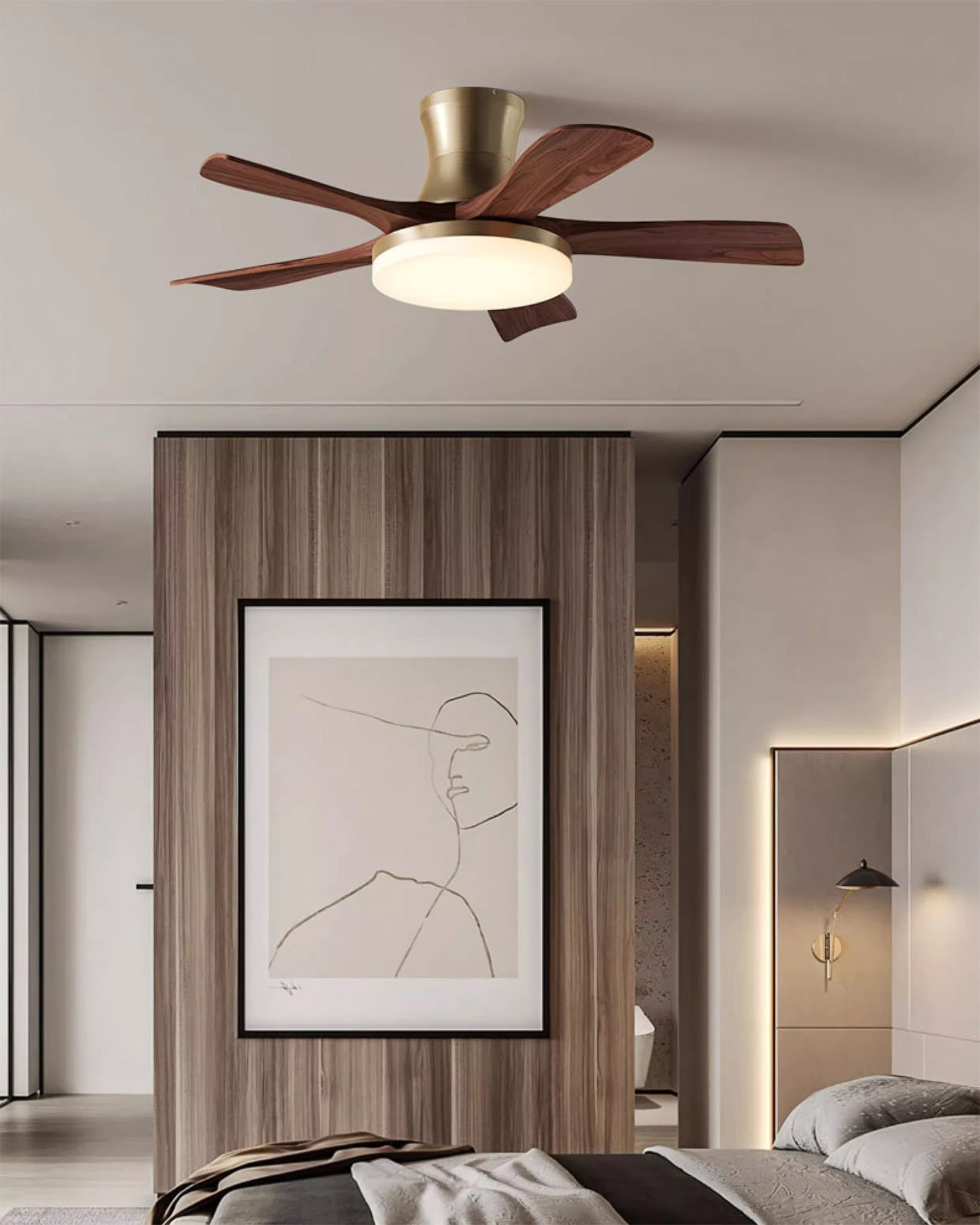 Organic Modern Flush Mount Ceiling Fan with LED Light
