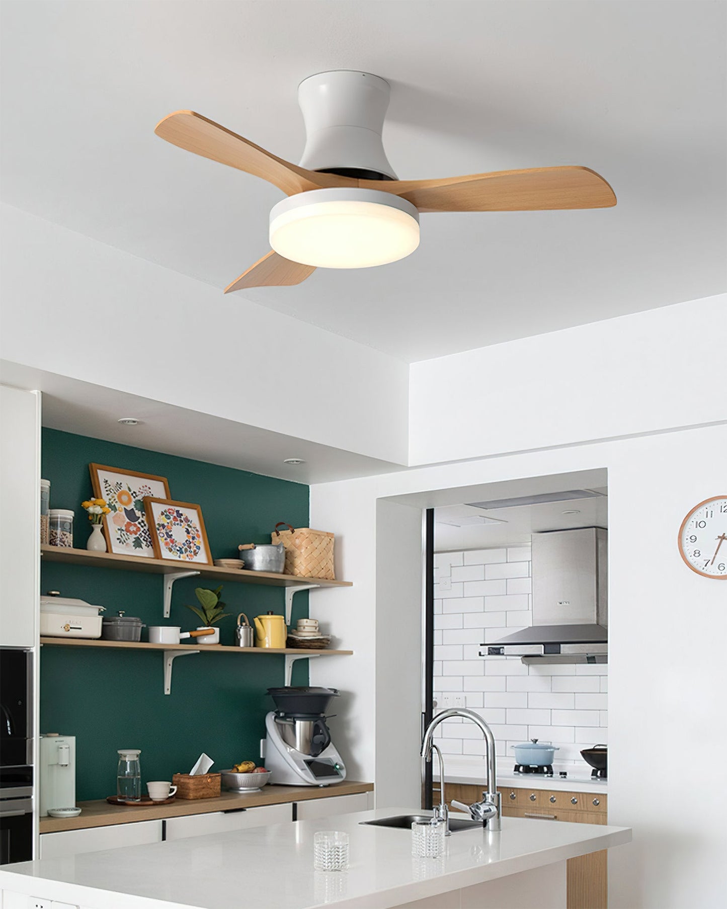 Organic Modern Flush Mount Ceiling Fan with LED Light