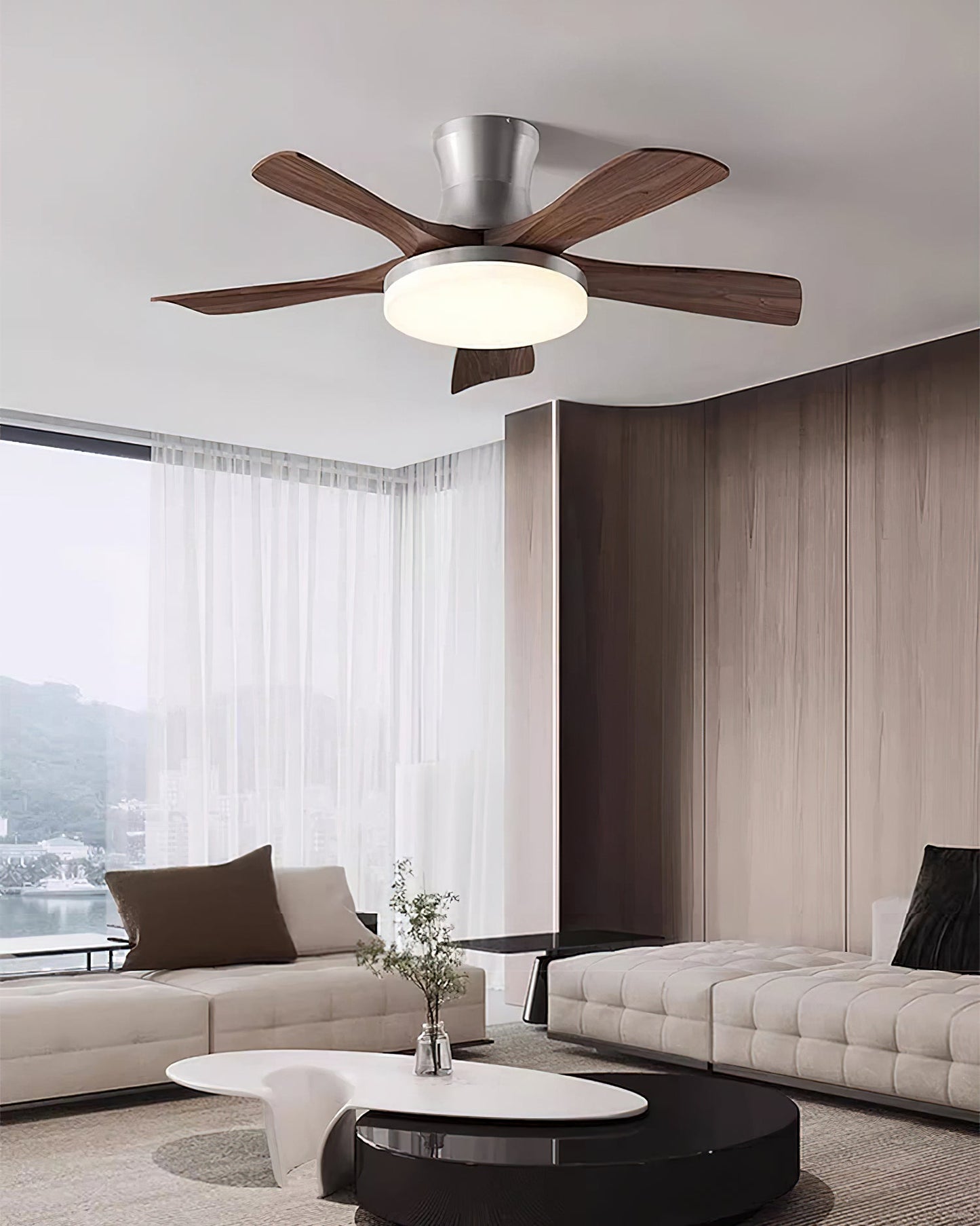 Organic Modern Flush Mount Ceiling Fan with LED Light