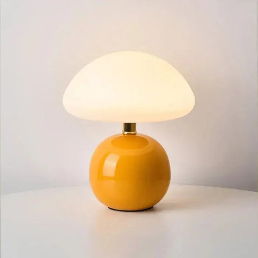 Glossy Mushroom Table Lamp with Frosted Dome Shade — USB Powered Accent Lamp — Bedside Lamp, Vanity and Desk Lamp — Colorful Nightstand Night Light Erbstuk