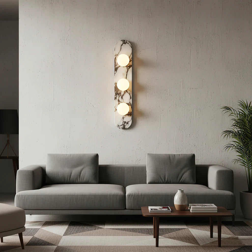 Aria Marble Wall Lamp — Modular Stone Sconce with Opaline Glass Globes